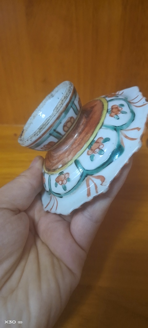 古玩陶瓷紅綠彩高足盤拍賣，當前價格1200元