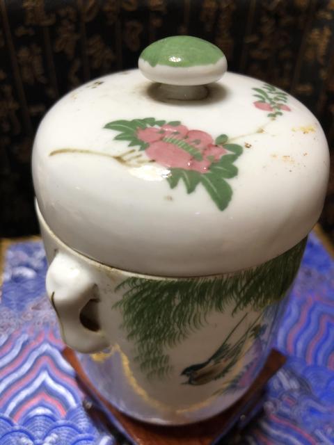 古玩陶瓷清末民初釉下彩繪花鳥紋蓋缸拍賣，當前價格1180元