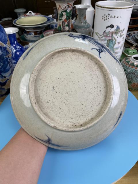 古玩陶瓷清雍乾 青花過墻龍紋盤拍賣,當前價格1680元