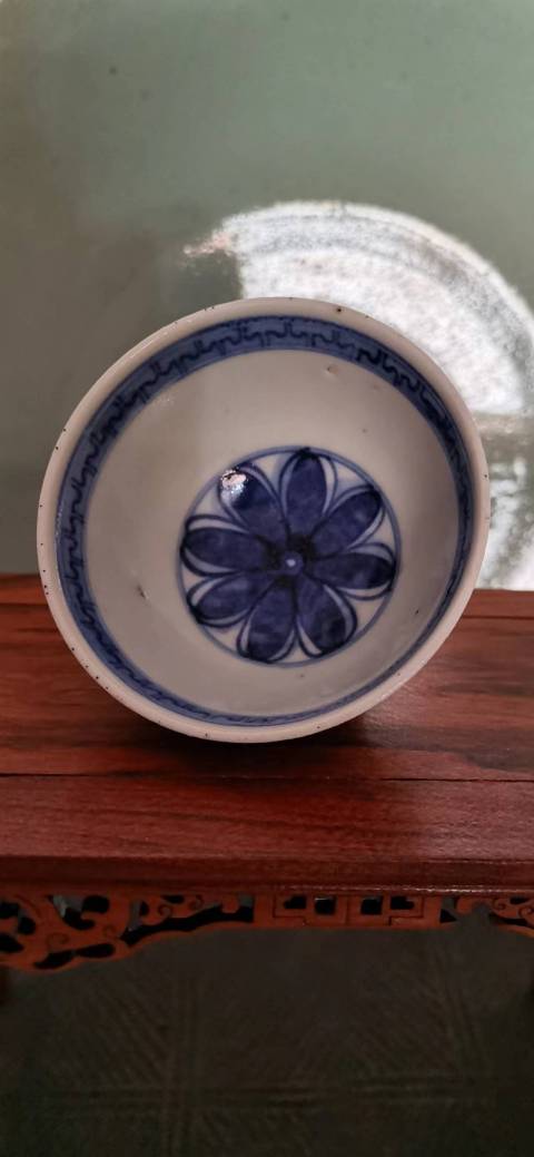 古玩陶瓷仿康熙青花雞心杯拍賣，當前價格1200元