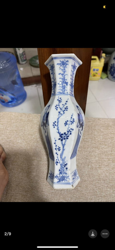 古玩陶瓷晚清侍女青花六方瓶拍賣，當前價格5900元