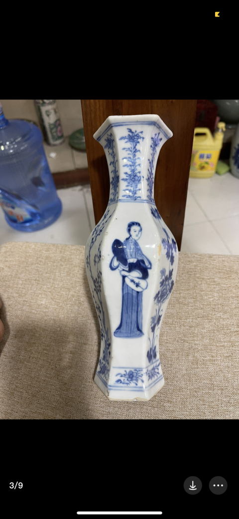古玩陶瓷晚清侍女青花六方瓶拍賣，當前價格5900元