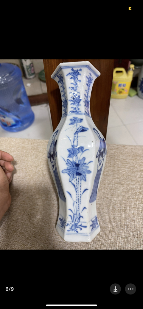 古玩陶瓷晚清侍女青花六方瓶拍賣，當前價格5900元