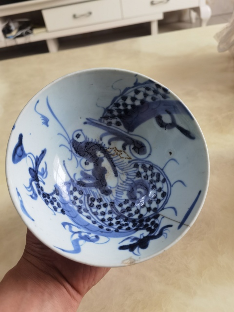 古玩陶瓷清中龍紋青花碗拍賣,當前價格1300元