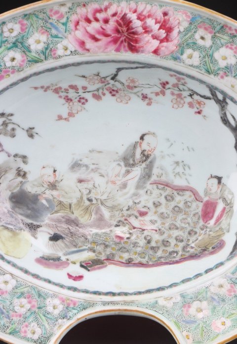 古玩陶瓷SJ-023】清雍正 粉彩高士圖剃須盤拍賣,當前價格40000元