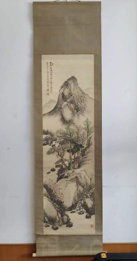 古玩字畫民國時期絹本青綠山水山居立軸拍賣,當前價格899元