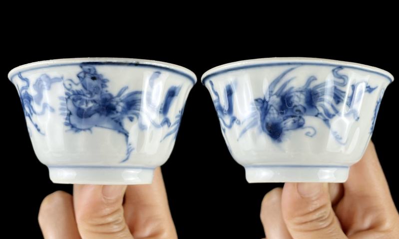 古玩陶瓷清早期鳳紋青花杯盤拍賣，當(dāng)前價格2800元