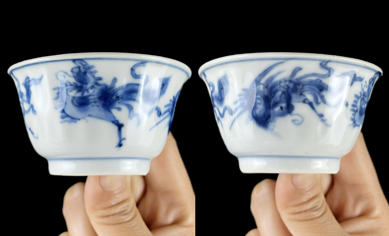 古玩陶瓷清早期鳳紋青花杯盤拍賣，當(dāng)前價格2800元