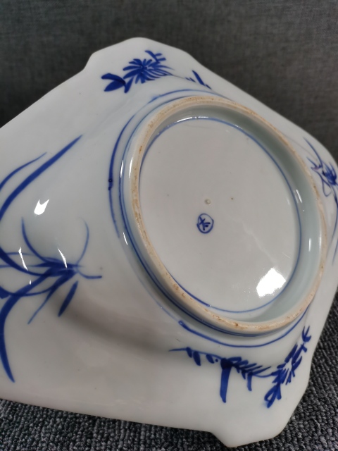 古玩陶瓷【精美茶盤】晚清民國(guó)豆青釉青花茶盤拍賣，當(dāng)前價(jià)格480元