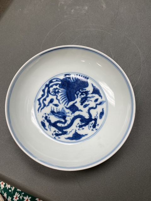 古玩陶瓷清早龍鳳紋青花盤拍賣,當前價格32800元