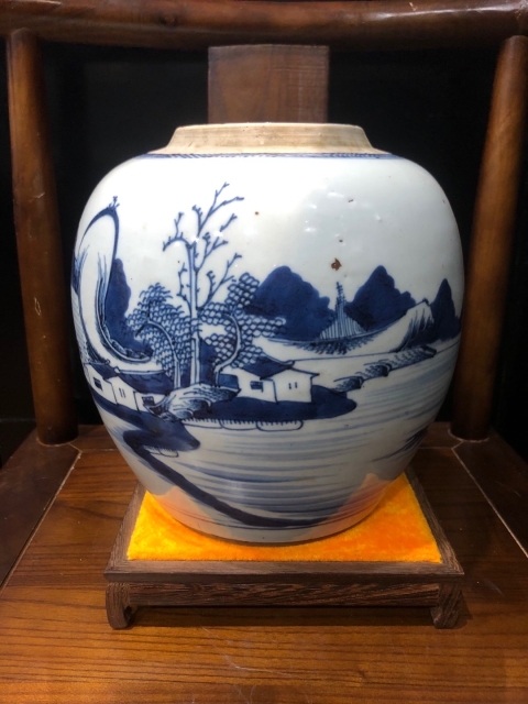 古玩陶瓷(新年放漏中)清-雍乾-青花山水風景人物罐拍賣,當前價格2460元