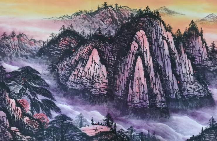 古玩字畫陳大章清綠山水唯一傳人中美協博士女畫家劉穎黃山云起圖拍賣，當前價格1999元