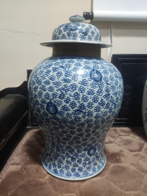古玩陶瓷清代雍正青花鳳眼花卉紋將軍罐拍賣,當前價格3988元