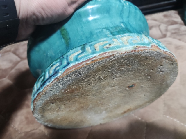 古玩陶瓷民國孔雀藍釉鼓釘罐拍賣,當前價格600元