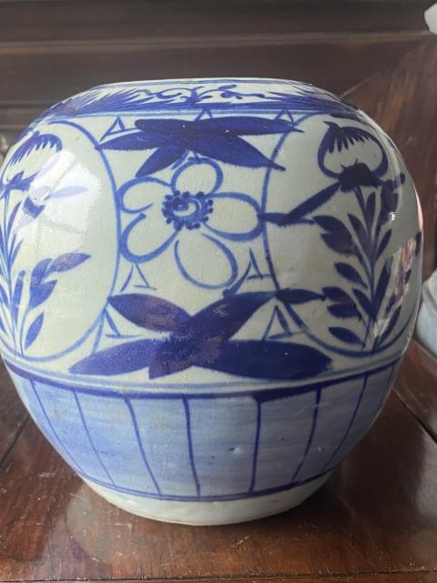 古玩陶瓷花卉紋青花西瓜罐拍賣,當(dāng)前價(jià)格288元