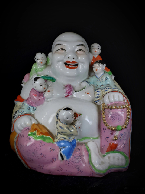 古玩陶瓷粉彩五子登科彌陀佛塑像拍賣,當前價格888元