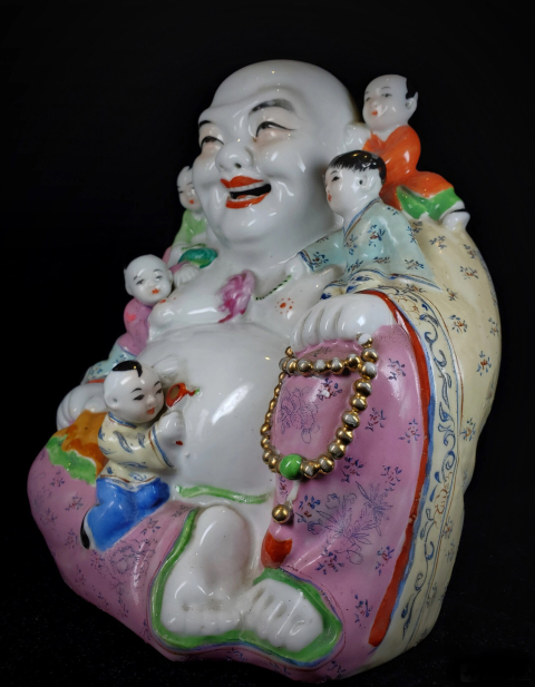 古玩陶瓷粉彩五子登科彌陀佛塑像拍賣,當前價格888元