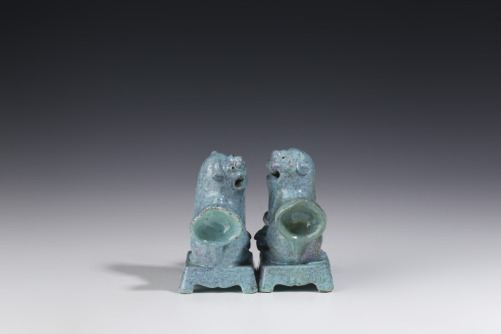 古玩陶瓷晚清·爐鈞釉獅子擺件一對（已實物鑒真）拍賣，當(dāng)前價格6000元