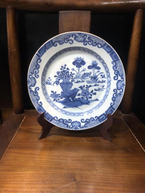 古玩陶瓷（已實物鑒真）清-康熙-青花蓮池游禽紋博古賞盤拍賣，當前價格2230元