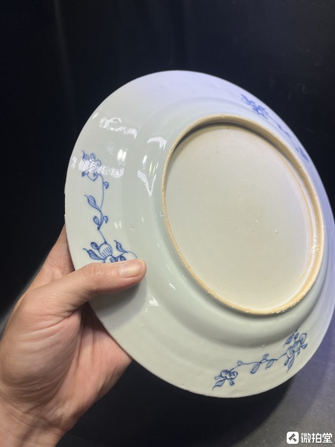 古玩陶瓷清乾隆青花山水花卉仕女圖盤拍賣，當前價格3600元