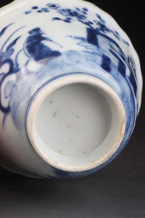 古玩陶瓷6357】明末清初 青花高士賞梅圖楞邊折沿花口杯拍賣,當前價格4880元