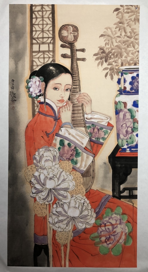 古玩字畫著名畫家金增友 仕女琵琶帶合影拍賣,當(dāng)前價(jià)格1800元