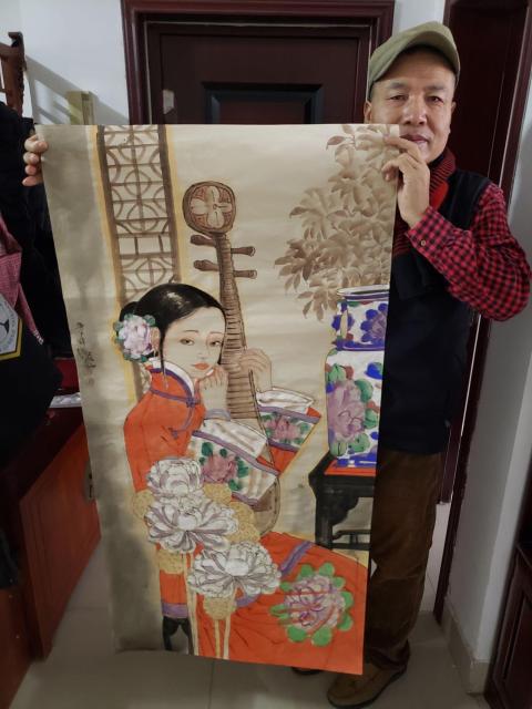 古玩字畫著名畫家金增友 仕女琵琶帶合影拍賣,當(dāng)前價(jià)格1800元