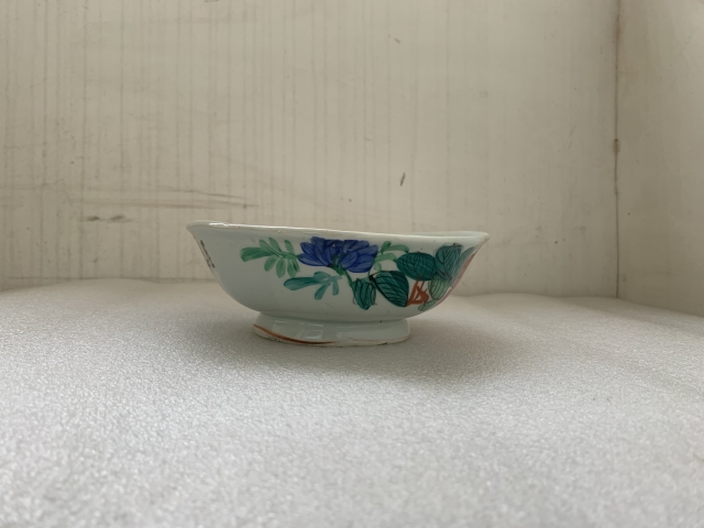 古玩陶瓷粉彩花鳥詩紋海棠口碗拍賣，當前價格298元