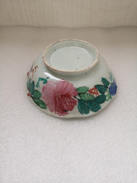 古玩陶瓷粉彩花鳥詩紋海棠口碗拍賣，當前價格298元