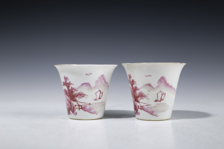 古玩陶瓷江西瓷業(yè)公司·胭脂紅彩鈴鐺杯一對(duì)（優(yōu)品）拍賣，當(dāng)前價(jià)格12000元