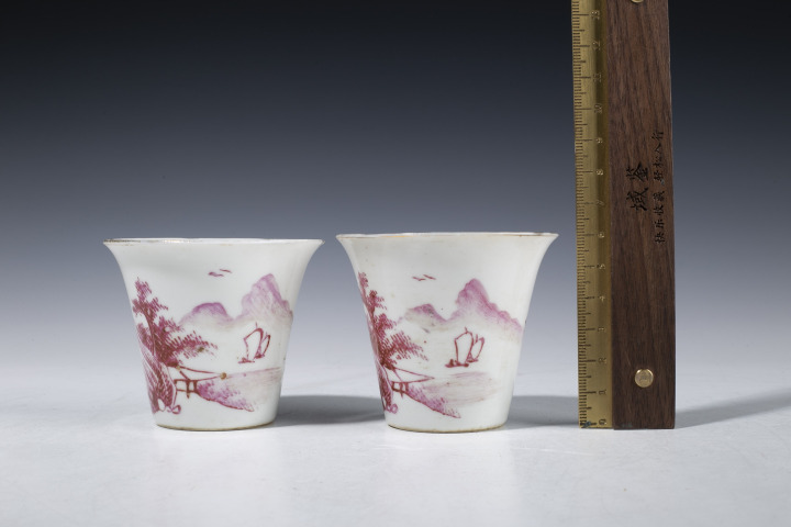 古玩陶瓷江西瓷業(yè)公司·胭脂紅彩鈴鐺杯一對(duì)（優(yōu)品）拍賣，當(dāng)前價(jià)格12000元