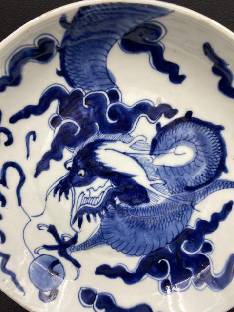古玩陶瓷清雍正·青花過墻龍紋盤拍賣，當前價格3200元