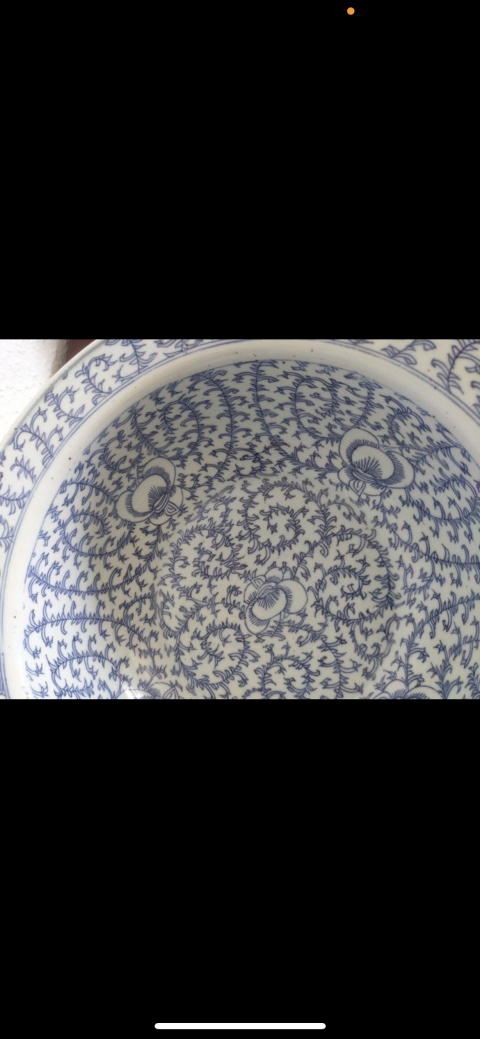古玩陶瓷青花淡描花卉紋折沿盆拍賣,當前價格6000元