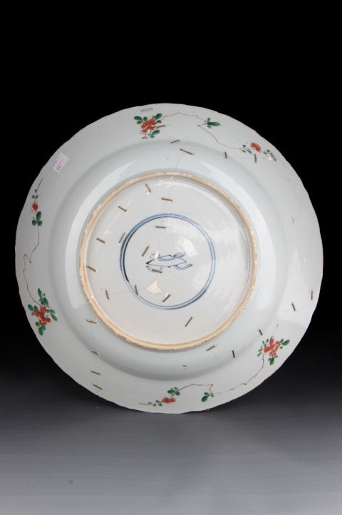 古玩陶瓷SJ-061】清康熙  五彩提籃花大花口盤拍賣，當前價格15000元