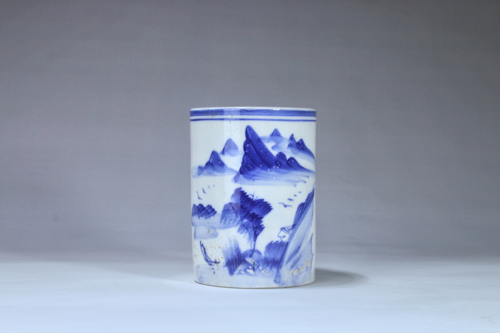 古玩陶瓷青花山水紋大筆筒拍賣,當前價格1280元