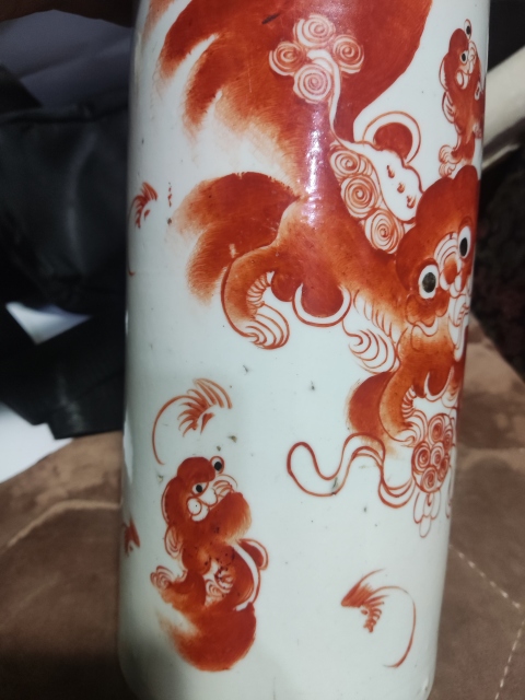 古玩陶瓷民國(guó)名家李大興礬紅太師少保帽筒拍賣,當(dāng)前價(jià)格960元