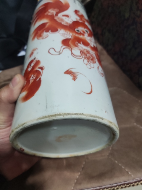古玩陶瓷民國(guó)名家李大興礬紅太師少保帽筒拍賣,當(dāng)前價(jià)格960元