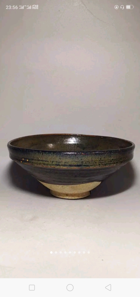 古玩陶瓷元代臨汾窯褐釉折沿碗拍賣，當前價格2698元