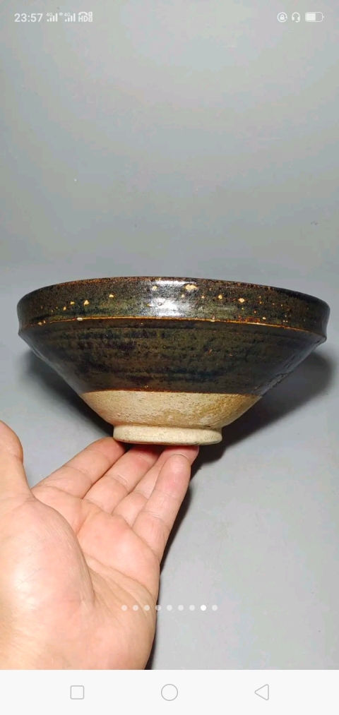 古玩陶瓷元代臨汾窯褐釉折沿碗拍賣，當前價格2698元