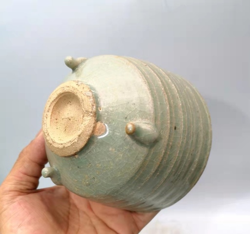 古玩陶瓷青釉弦紋三足香爐拍賣，當前價格7600元
