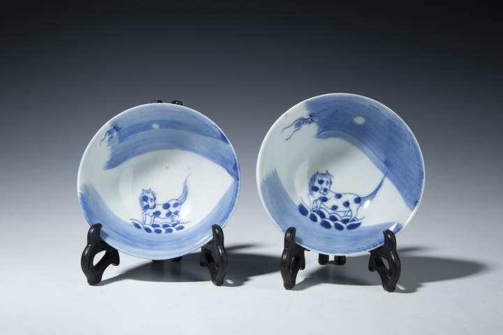 古玩陶瓷清晚·青花龍馬紋小碗一對拍賣，當前價格5800元