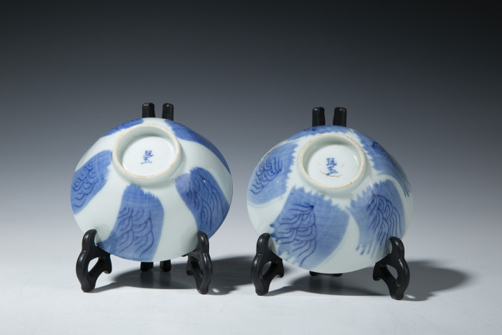 古玩陶瓷清晚·青花龍馬紋小碗一對拍賣，當前價格5800元