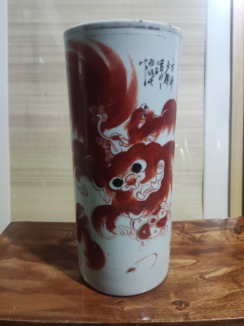 古玩陶瓷民國名家牛福順 礬紅太師少保帽筒拍賣,當前價格1200元