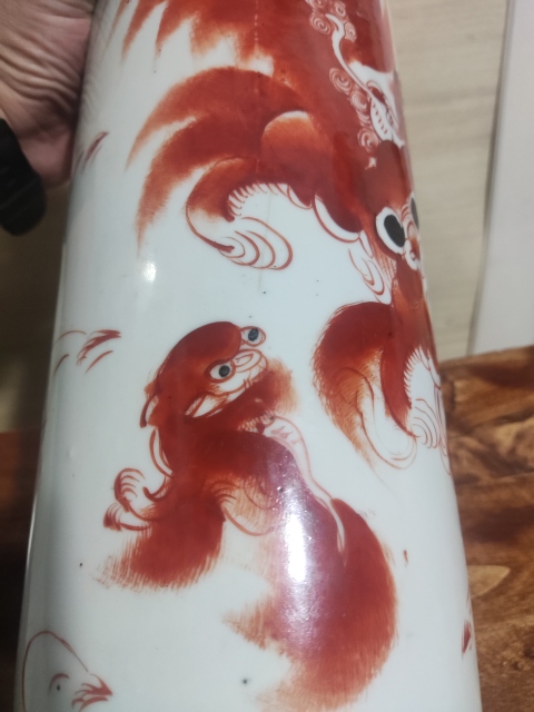 古玩陶瓷民國名家牛福順 礬紅太師少保帽筒拍賣,當前價格1200元