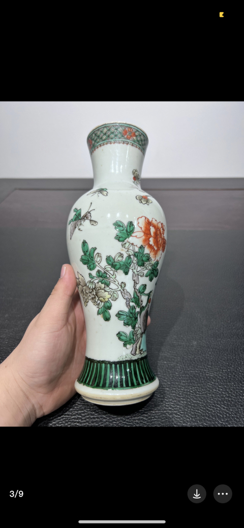 古玩陶瓷晚清花鳥紋五彩觀音瓶拍賣，當前價格3999元