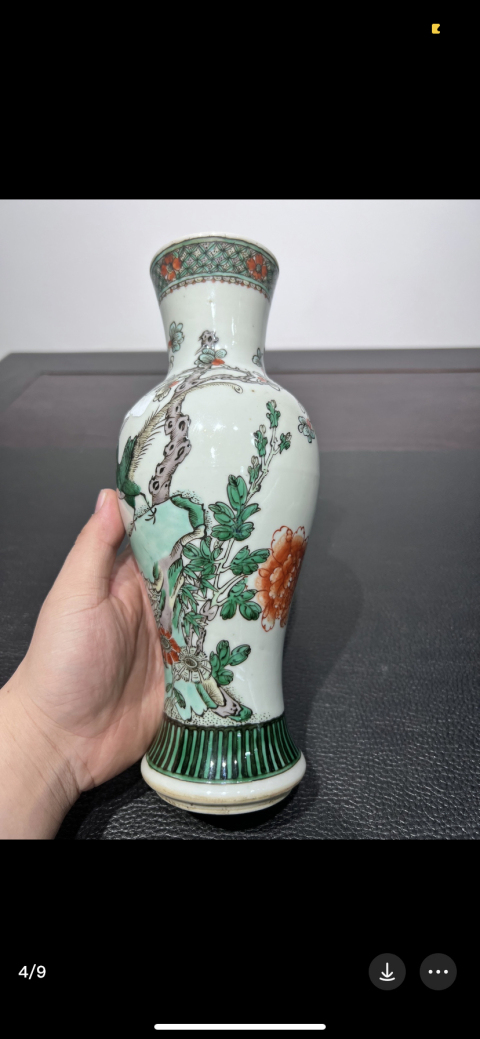 古玩陶瓷晚清花鳥紋五彩觀音瓶拍賣，當前價格3999元
