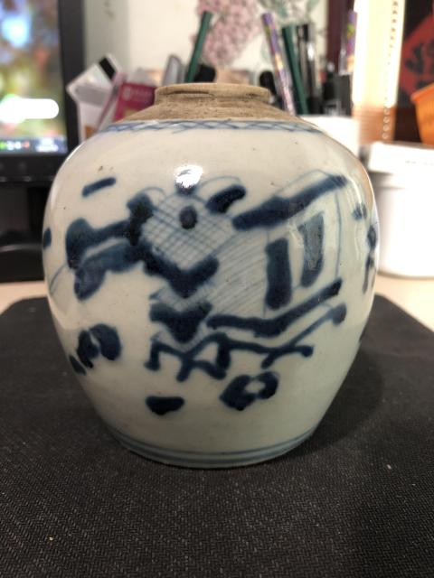 古玩陶瓷清代道光至咸豐博古圖青花蓋罐拍賣，當前價格588元