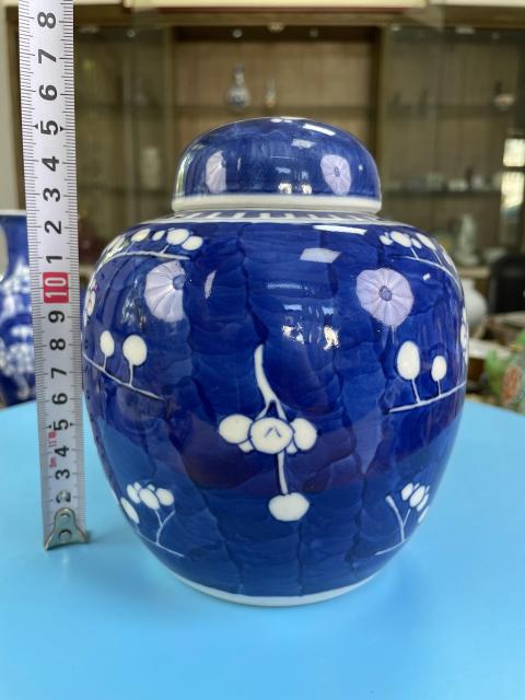 古玩陶瓷清晚期·極品康熙年制款青花留白梅紋大蓋罐拍賣，當前價格2900元