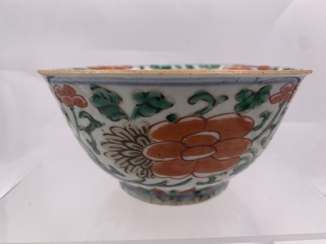 古玩陶瓷清代康熙花卉紋青花五彩碗拍賣,當前價格2888元