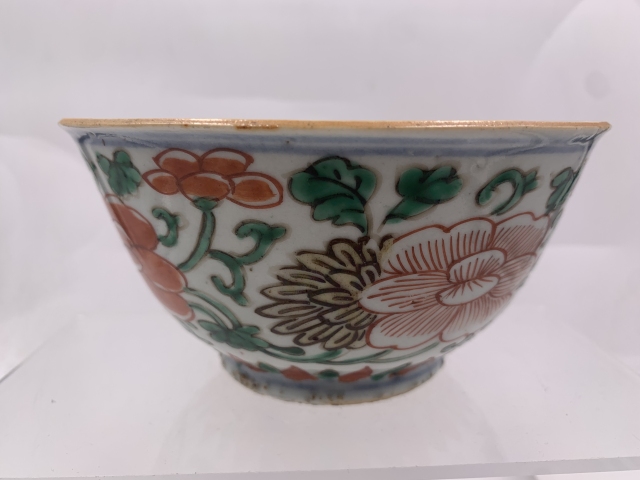 古玩陶瓷清代康熙花卉紋青花五彩碗拍賣,當前價格2888元